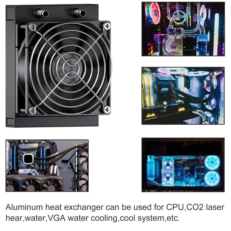 DIYhz Water Cooling Computer Radiator, 8 Pipe Aluminum Heat Exchanger Liquid Cooling Radiator Heat Sink 80mm with Fan for CPU PC Laser Water Cool System DC12V Black - Image 5